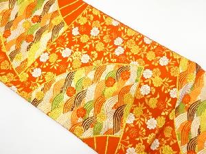 扇に青海波・枝垂れ桜模様織り出し　袋帯